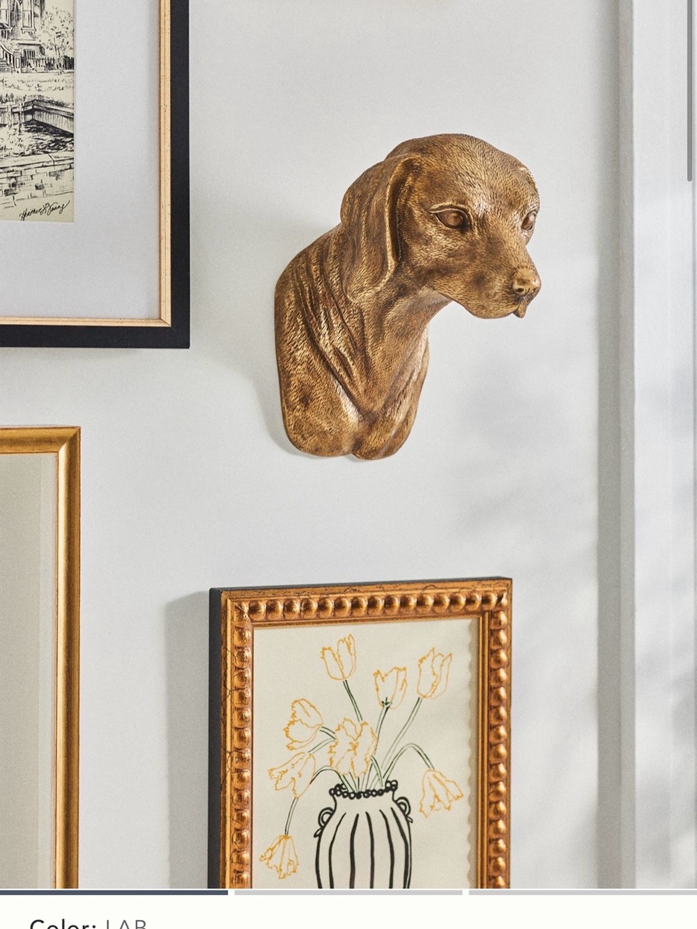 Anthropologie Gold Dog Head Wall Sculpture